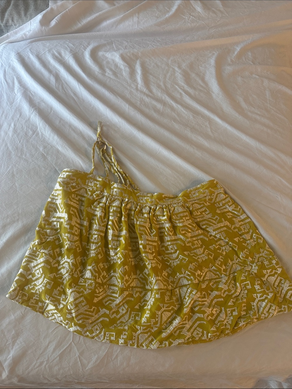 Anthropologie Yellow Embroidered One Shoulder Top size M